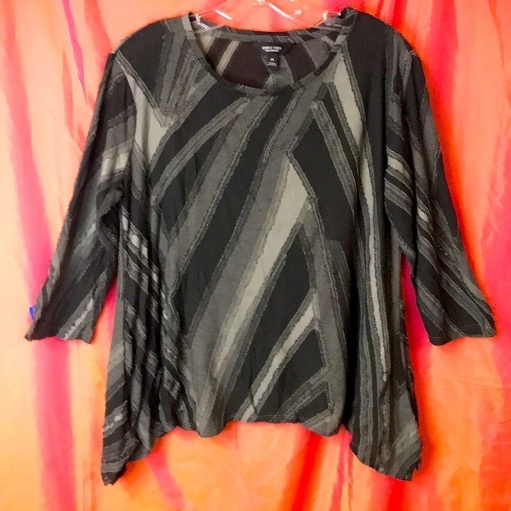 SIMPLY Vera Vera Wang Women’s Tunic Top Size M Army Green Black Pieced Frayed